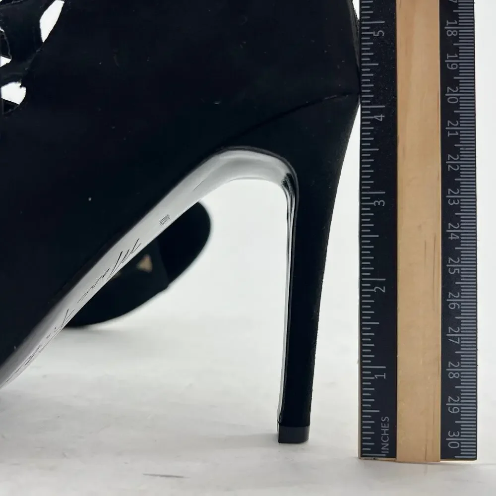 Marc Fisher (10) Urbana Black Faux Suede Lace Up Caged Stiletto Ankle Booties - Picture 10 of 11